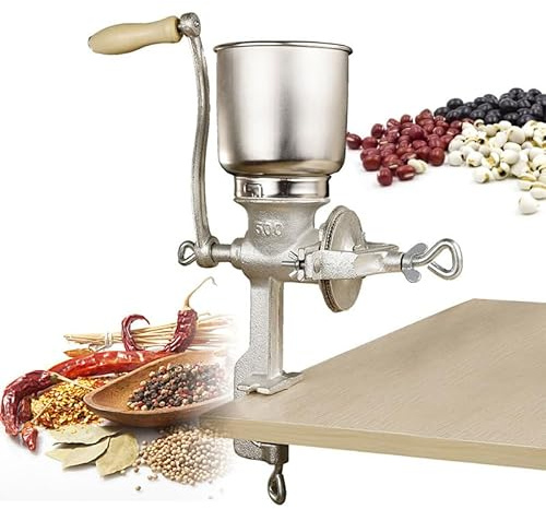 Manual Grain Grinder, Hand Crank Mill with Adjustable Coarseness, Large Hopper for Nut, Coffee, Grain, Seeds, Corn, Spices Grinding