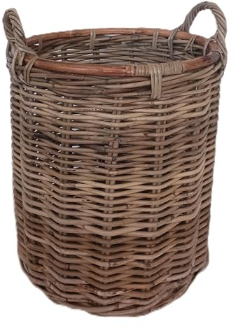 Cesto Porta Legna vimini cm 40x45 H con manico cm 53 H in robusto giunco per legna e pellet portalegna portaombrelli porta coperte porta oggetti porta giocattoli