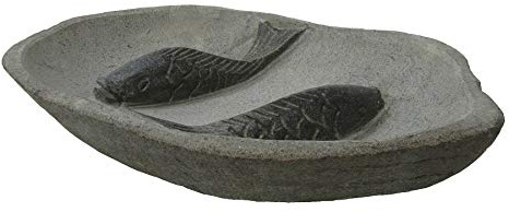 STONE art & more XL Vogeltränke, Vogelbad Fische, Ø 50 cm, Steinmetzarbeit aus Flussstein, frostfest