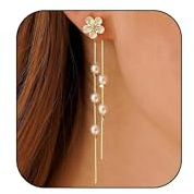 MIYUEFAN Blumen Ohrringe Gold für Damen, 14K Vergoldet Lange Quastenkette Ohrringe Hängend Hypoallergen Statement-Ohrringe Modeschmuck Geschenk für Frauen Freundin Mama Mädchen