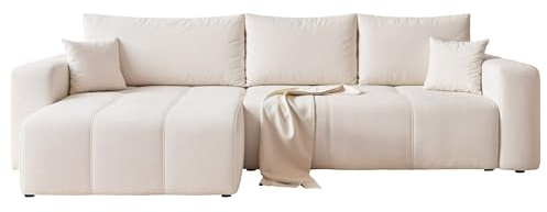 IDOHOME Ecksofa mit Schlaffunktion und Bettkasten 278 x 145 cm | 278 x 145 x 79 cm, Samt, Hoher Sitzkomfort, Flexible Ottomane, Wohnen und Schlafen, Integrierter Bettkasten