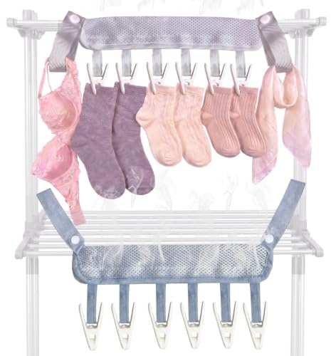 Travel Drying Hanger for Heated Clothes Airer & Clothes Drying Rack Washing line, Foldable Portable Sock Hangers for drying with 6 Laundry Pegs for Underwear Bra Towel Home Cruise Outdoor 2 Pack