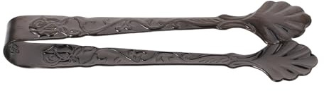 PRETYZOOM Small Stainless Steel Ice Cube Tong with Elegant Embossed Rose Handle, Black Vintage Sugar Tong Resistant to Deformation, Dual-Purpose for Coffee Shops and Restaurants Serving