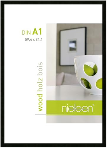 nielsen Holz Bilderrahmen Essential, 59,4 x 84,1 cm (A1), Schwarz | Holz Posterrahmen im Hoch- & Querformat zum Aufhängen Schwarz matt Echtglas