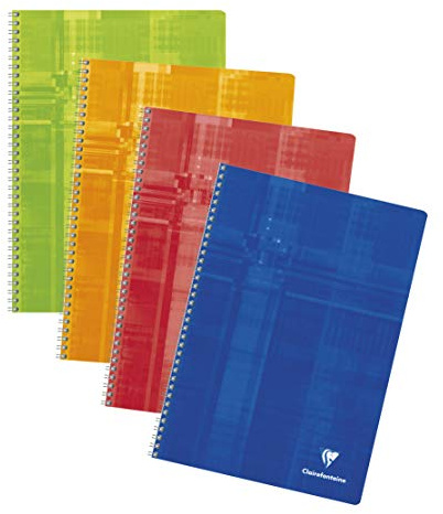 Clairefontaine 81444C - Spiralbuch / Notizheft mit Doppelspirale DIN A4, 50 Blatt 90g, kariert 4x4mm, Einband aus feuchtigkeitsresistentem Hochglanzkarton, farbig sortiert, 1 Stück