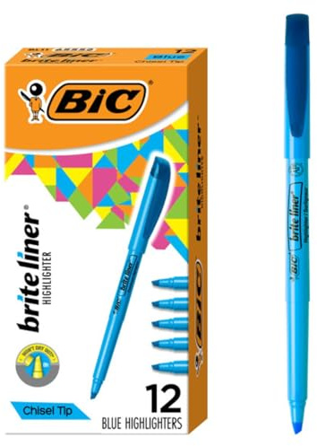 BIC Brite Liner Highlighter Chisel Tip Blue DOZEN (BL11-BE)