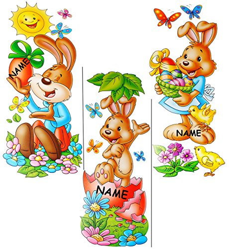 alles-meine.de GmbH 1 Bogen XL Fensterbilder - süße Osterhasen - incl. Name - statisch haftend - selbstklebend + wiederverwendbar/Ostern & Frühling - Osterhase - Sticker ..