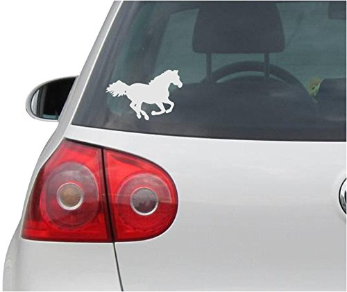 INDIGOS UG Auto Aufkleber Western Running Pferd Silber - 137mmx88mm - Autoaufkleber - Tuning - Sticker - Heckscheibe - Fahrrad - Motorrad - UV beständig