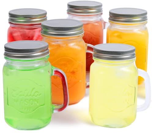 Estilo Mason Jar Mugs with Handles Old Fashioned Drinking Glass Set 6, 16 oz Each