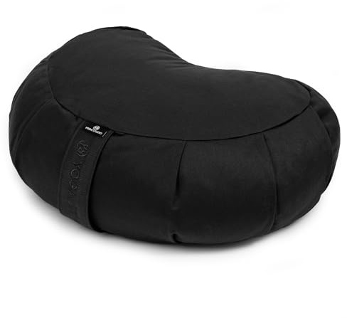 Yoga Studio YS/EU CRES/Cushion/B, Europeo Organic Mezzaluna Zafu – 42 x 13 x 18 cm Meditazione Pouf con Copertura in Cotone, Grano saraceno Accessori Yoga-Nero Unisex-Adulto, Standard