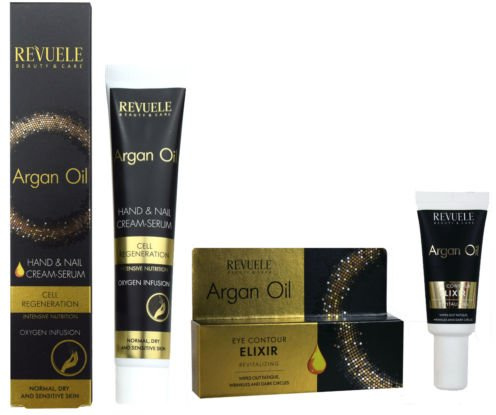 revuele Juego de aceite de argán | Suero Contorno de Ojos 25 ml + Suero de mano y uñas Crema 50 ml