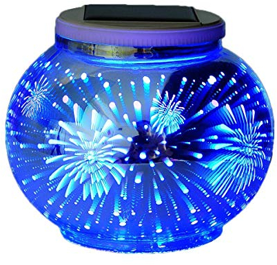 Lámparas Solares,SUAVER Lámpara de mesa 3D Luces Solares Impermeable,Jarrón Decorativo Con Luces nocturnas Colorido,Lámpara Decorativa Atmósfera para Jardín,Terraza,Comedor(Fuegos artificiales)