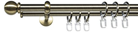 JalousieCrew Gardinenstange mit Endstück Kugel zweiläufig Stilgarnitur Vorhangstange Farbe schwarz Messing - 2 - läufig - Länge 120-240 cm (120 cm)