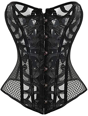 Woboren Disossato Il Corsetto del Merletto Hollow in delle Donne con G-String (Nero, M)