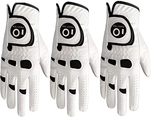 Golfhandschuh Herren Linke Hand Rechte Mit Ball Marker 2 Stück oder 3 Stück Not Paar Allwetter Leder Griff Golf Handschuh Links Rechts Golfhandschuh Männer Golfer Handschuh (3 Stück Rechts, L)