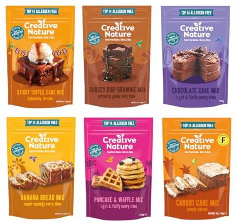 Gluten Free Cake Mix | Creative Nature Vegan Cake Mixes Variety Pack | Nut Free, Dairy Free Baking Mixes | Top 14 Allergen Free | 6 Pack