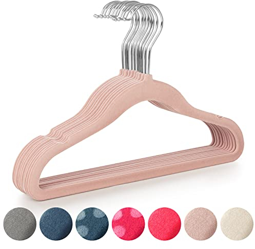 Laleni Kinderkleiderbügel 30 Stück mit Samtbezug - platzsparende Kleiderbügel Kinder - 360° drehbare Kinder Kleiderbügel - rutschfeste Kleiderbügel Kinder samt - Kleiderbügel Baby - Kleiderbügel Rosa