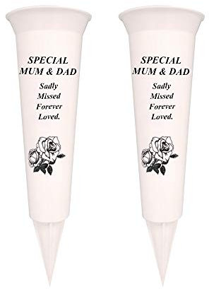 Graveside Memorial Vases/Flower Holders Ornament (2 Spikes/Package), Engraved with a Funeral Verse | A Personalized Plastic Spike Grave Decoration Ornament for your Loved Ones (Special mum and dad)