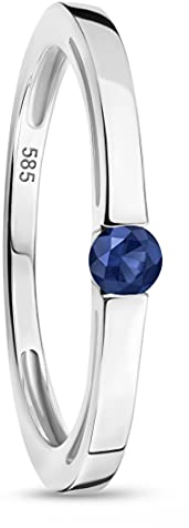 OROVI – Verlobungsring Damen aus 14k Weißgold (585) mit kreiertem Solitär Saphir im Rundschliff (0.11 Ct) – Solitärring Edelstein zur Verlobung – Damenschmuck Hypoallergen & handgefertigt (Gr. 56)