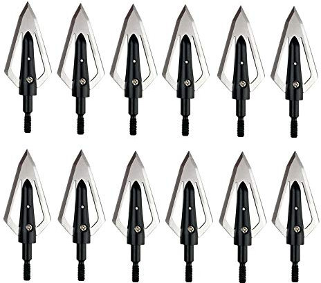 wolfman 12 PCS 100 Grains Archery Pfeilspitzen Jagdspitzen Arrow Broadheads mit 2 Klingen Schraubspitze Bogensport Außen Jagd Pfeilspitze Bogenschießen Bogenjagd mit Aufbewahrungsbox (Schwarz)