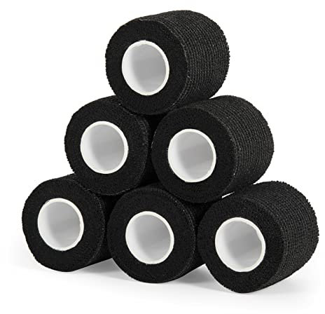 Cohesive Bandage Wrap 2 x 5 Yards, Self Adherent Vet Wrap 5CM x 4.5M Self Adhesive Bandage Tape for Wrist & Ankle Sprain Swelling Breathable Elastic Pet Bandage Grip Cover Black (6 Roll)