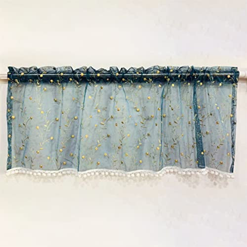 EXQULEG 1 Stück Vintage Spitze Bistrogardine Scheibengardine Chic Stickerei Küchen Vorhang Elegant Cafe Kurzgardine Französischer Romantischer Stil Scheibengardinen (Grün B,175×45cm(B×H))