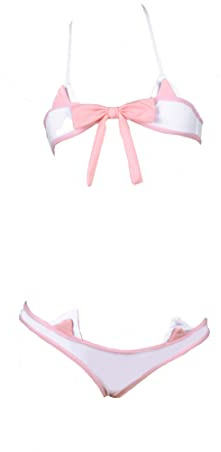 JasmyGirls Süßer Mikro-Bikini Kawaii Anime Cosplay Dessous Sexy Katzen-BH und Panty Schleife Bandeau Lolita Unterwäsche japanischer Badeanzug