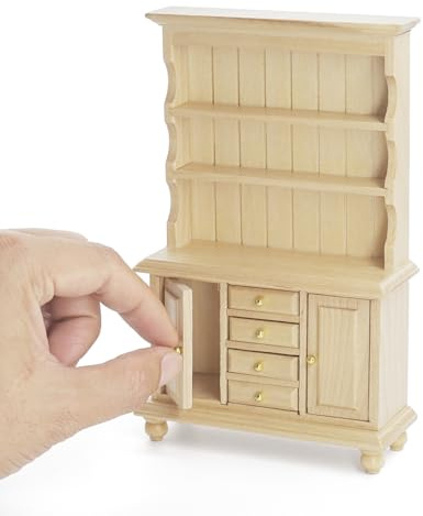 Odoria 1/12 Miniatur Küchenschrank Buffetschrank Puppenhaus Küchenmöbel Zubehör, Holzfarbe