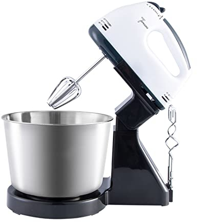 Electric Hand Blender Mixer Electric Whisk Desktop and Handheld 2-in-1 Food & Cake Mixer 7 Speed and Turbo Function Including 3L Stainless Steel Bowl, 2X Beaters, 2X Dough Hooks 180W