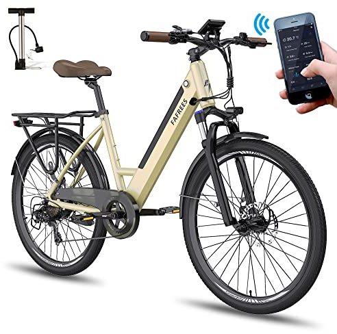 Fafrees F26 Pro ebike 14.5Ah Akku, Elektrofahrrad 250W 26 Zoll, City e-Bike 25km/h, e Bike Herren Damen, E-Fahrrad Support Mobile APP, Reichweite bis zu 55-110Km, Gold