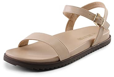 DREAM PAIRS söta öppen tå ett band båge stöd bekväma platta sandaler för sommaren, NAKEN, 40.5 EU