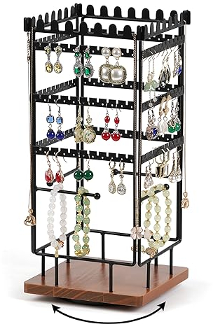 QILICZ Schmuckständer drehbar Schmuckhalter 4 Tier Ohrringständer Kettenständer - 4 in 1 Ohrringhalter Schmuckbaum schmuckAufbewahrung für Ketten,Ohrring,Uhren,Armbändern Schmuckstück Organizer