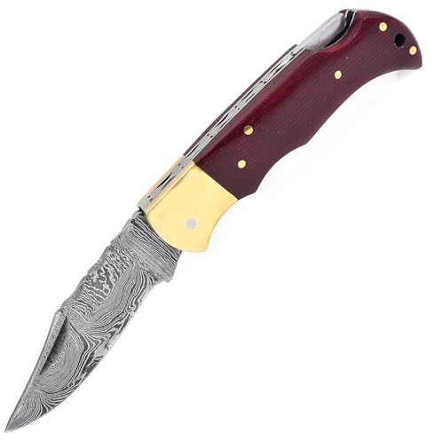 PAL 2000 KNIVES Couteau pliant de poche fait main en acier de Damas 4007