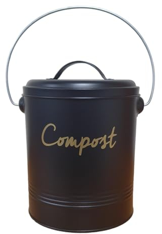 5L 5 Liter Galvanised Compost Food Waste Recycling Bin with Odour Absorbing Filter Kitchen Composting Bucket Metal Compost Bin