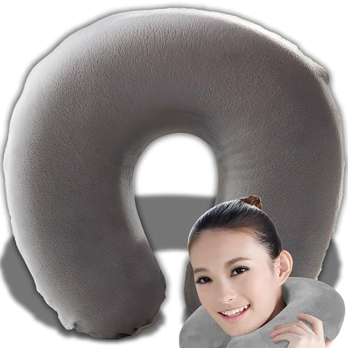 Retoo Reisekissen Memory Foam tolles Nackenkissen Stützkissen kompaktes Kopfstütze Weiches Kissen zum Schlafen Flugzeug Auto und Zuhause Farbe Grau