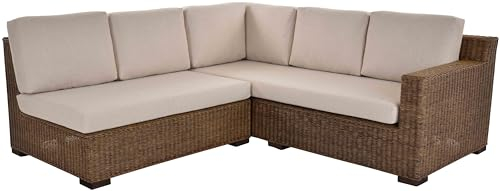 Krines Home Rattan Ecksofa Wohnzimmer Couch L Form Rattan Ecklounge Eckgarnitur Wohnlandschaft Ecke (Vintage Braun, 210 x 210)