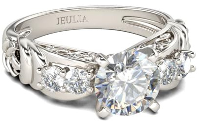Jeulia Sterling Silber Ring Vintage Rundschliff Bandringe Valentinstag Versprechen Jubiläumsringe Zirkonia Ringe für Frauen mit Schmuckbox