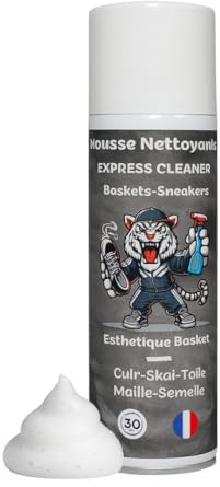 ESTHETIQUE BASKET Nettoyant chaussure express en mousse - Pour nettoyage chaussure blanche Cuir, tissus, maille - Nettoyage en 30 secondes - Bombe 500ml