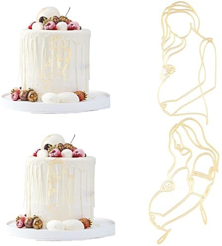 URROMA Topper per cupcake per baby shower, 2 pezzi, motivo a linee di gravida dorate, decorazione per torta futura mamma, decorazioni artistiche per baby shower (stile 2)