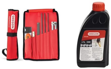 Oregon - Kit d'Affûtage Universel Portable pour Tronçonneuse, Limes Rondes 5/32 & Huile pour Chaîne et Guide-Chaîne de Tronçonneuse, 1 L (O10-4935)