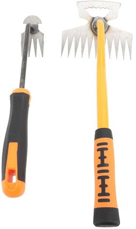 Fdit Stainless Steel Garden Rake Hand Weeder Tool with Ergonomic Handle for Cultivating and Weeding, Multifunctional Manual Weeding Machine