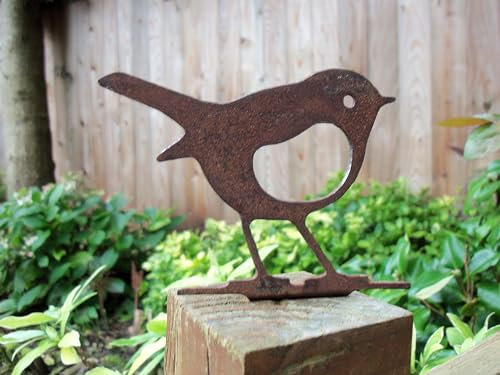 Really Raw Creations Rusty Metal Robin Bird Garden Ornament Rustic Fence Post Topper Rusted Steel Garden Art Gift