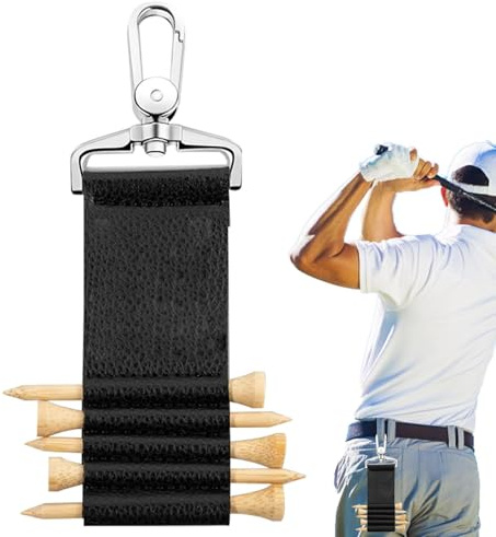 Misaakoeq Golf-Tee-Gürtelclip, Golf-Tee-Gürtel – Golf-Taschen-Tee-Halter, 5 Schlitze, PU-Leder-Haken – Golf-Taschen-Gürtelclip – Tragbares Golf-Schlägertaschen-Zubehör, Golf-Tee-Halter