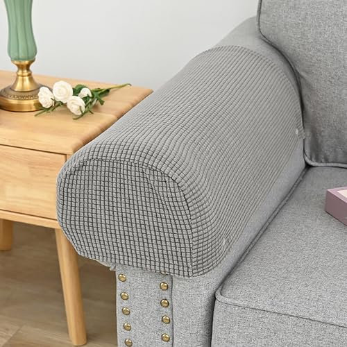 XIEMINLE Stretch-Sesselbezüge, rutschfeste Sofa-Armbezüge für Möbelschutz, Armlehnen-Stuhlbezüge, Möbel-Schonbezüge, Sofa-Armkappen für Sessel, Couch (2 Stück, Hellgrau)