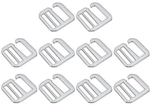 QUARKZMAN 10 Piezas 26mm/1.02 Hebillas de Metal en Forma de G Ajustables Deslizadores de Tri-Glide Planos para Correas de Mochila, Plata