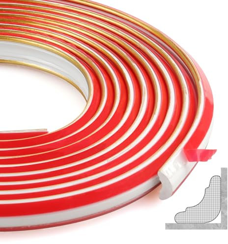 ZTVOWTO 300cm TPE Dreikant Wandleisten, Eckleiste Selbstklebend, Flexible Deckenleisten Selbstklebend für Wandkanten, Küchenarbeitsplatten, Fliesenkanten, Deckenabschlüsse(12 * 9 mm,Weißgold)