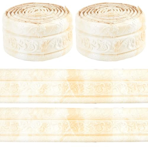 GORGECRAFT 4.6Mx8cm Crown Foam Molding Peel and Stick 3D Flexible Wall Edging Lines Baseboard White Gold Cornsilk Self Adhesive Wallpaper Border Trim Mirror Sticky Base Moulding Trim for Wall Hotel