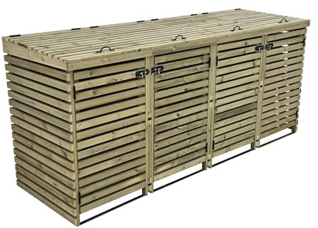 Arbor Garden Solutions BinHaven slatted wheelie bin storage, wooden outdoor cover (Quadruple)