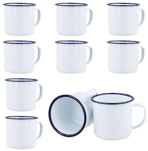 KEILEOHO 10 tazze smaltate da 350 ml, tazze da caffè smaltate bianche da 350 ml, per campeggio, picnic