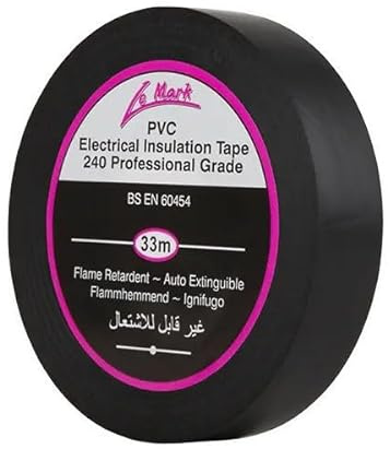 Le Mark Black PVC Electrical Insulation Tape - 33m x 19mm, Flame Retardant, RoHS & BS EN 60454-2 Compliant, Water & Abrasion Resistant, Easy Unwind & Tear, Professional Grade